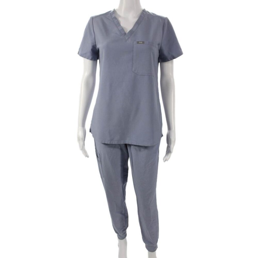 Figs Womens Two Piece Scrub Set Blue V Neck Short Sleeve Polyester Size XS